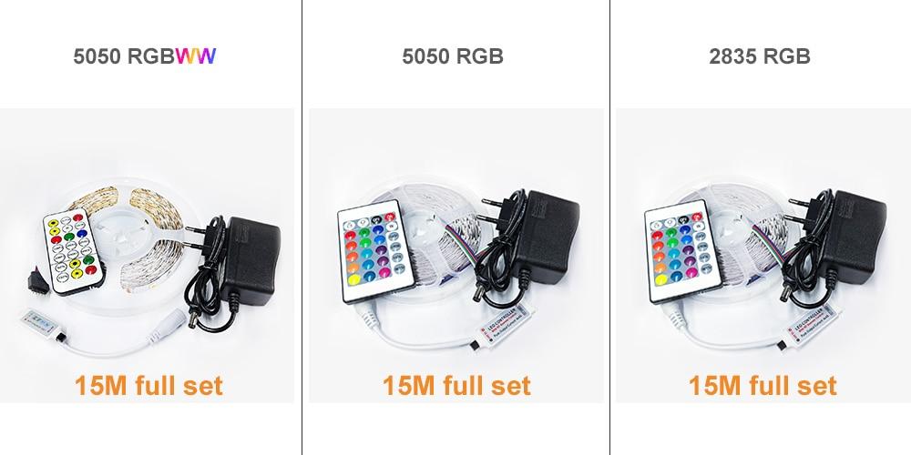 RGBWW RGB LED Strip Light 5050 10M 5M LED Lights SMD 2835 Rgb Leds Tape Diode Ribbon Flexible Room Decoration DC12V Adapter set