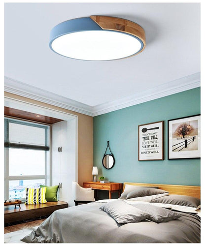 Modern Ceiling Light Wood Iron Acrylic Round Dustproof Lamp Kitchen Bedroom Porch LED Chip Decoration Lighting Fixture