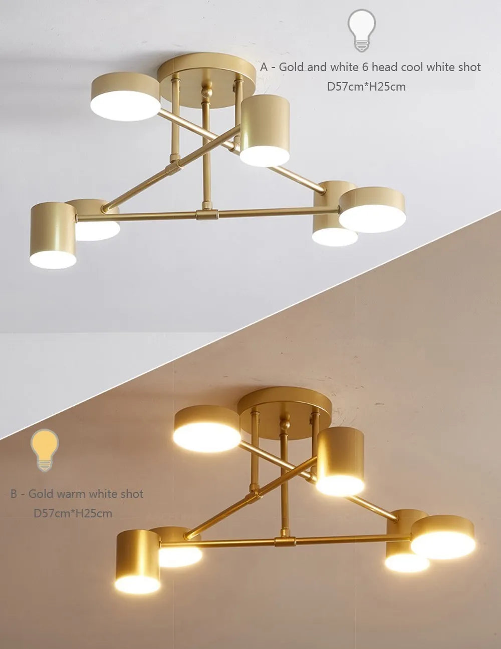 Modern LED Ceiling Chandelier 6 Heads Hanging Lamp Gold Black  For Dining Room Living Rooms Bedroom Hall Home