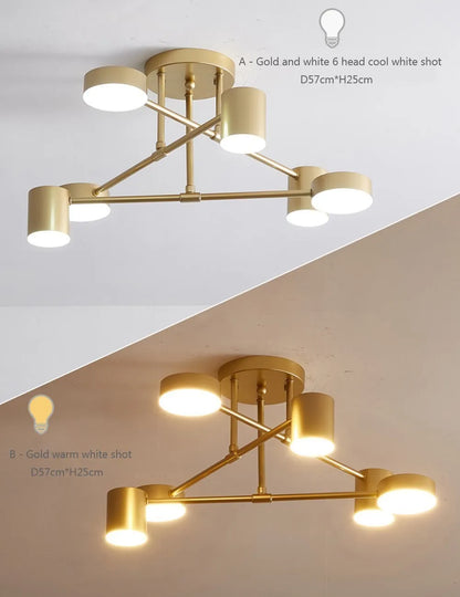 Modern LED Ceiling Chandelier 6 Heads Hanging Lamp Gold Black  For Dining Room Living Rooms Bedroom Hall Home