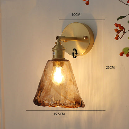 Nordic Style Retro Japanese Style Brass Glass Wall Lamp Home Bar Restaurant Bedroom Lamp Creative Wall Lamp