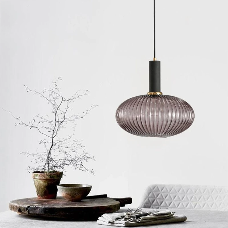 Novelty Stripe Glass Hanging Lights E27 LED 6 Color Lamp Holder Pendant Lamp For Kitchen Living Room Bedroom Hotel Restaurant
