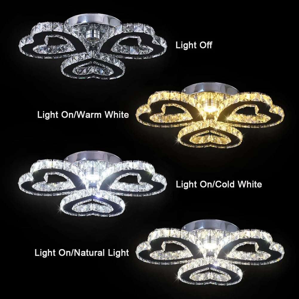 Modern LED Heart Shaped Three Rings Crystal Ceiling Lights Appliance Bedroom Light