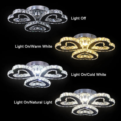 Modern LED Heart Shaped Three Rings Crystal Ceiling Lights Appliance Bedroom Light