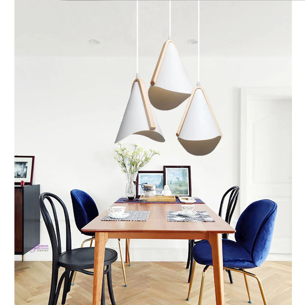 Nordic Pendant Light Wood Grain Modern Minimalist Creative Wrought  White Iron Lampshade  Lighting E27 Lamp Holder 1.2 m Wire