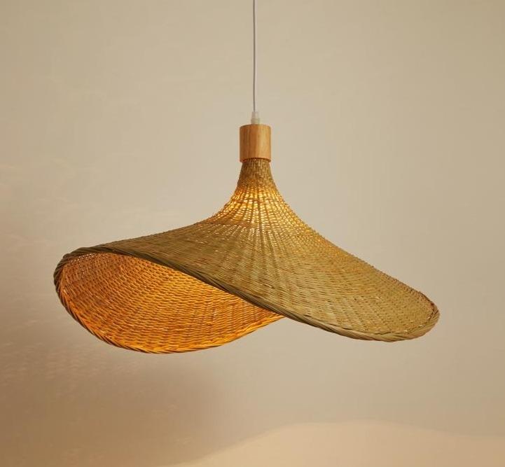 Bamboo Chandelier Rattan Straw Hat Lamp Stair Bamboo Lamp