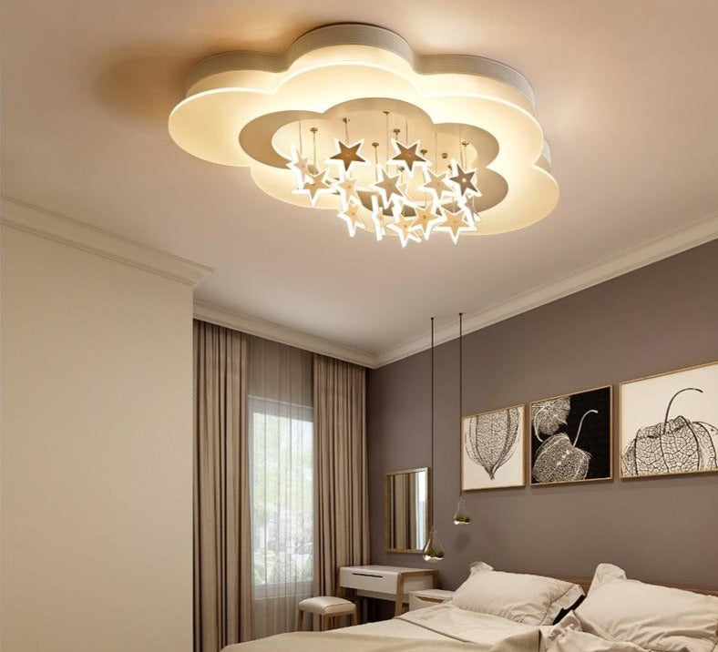 White Stars Led Celling Lights For Child Room Bedroom New Acrylic Moon Star Iron Body Modern Remote Control Lamp Lighting