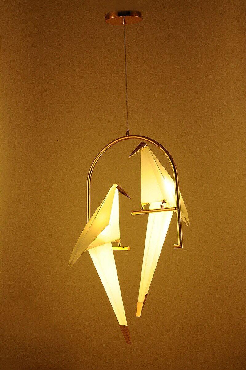 Modern Paper Crane Metal Vintage Chandelier Hanging Light Restaurant Living Dining Children's Room LED Bird Design Pendant Lamp