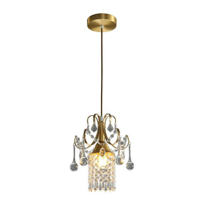 Light Luxury Small Chandelier Single Head Crystal Dining Room Chandelier American Bar Porch Corridor Decoration European Brass Corridor Lamp