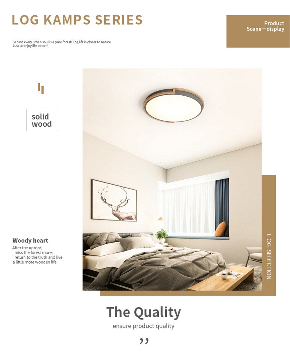 Modern Simple Ceiling Light LED Circular Lamp Iron Wood Nodic Bedroom Living Dining Room Decoration Light Fixture