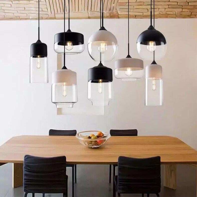 Metal Industrial Glass Pendant Light Black Loft Bar Counter Dining Room Personality Creative Glass Ceiling Hanging Lamp