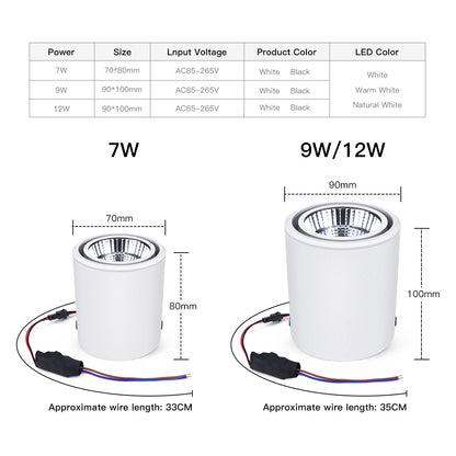Aluminum LED Downlight COB Surface Mounted Spot Light Home Decor Ceiling Lamp 7W 12W Spotlight Hallway Indoor Lighting
