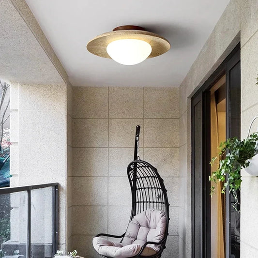 Modern New Style Natural Stone Ceiling Lamp Wabi Sabi Cream Porch Balcony Lighting Fresh Disc Shape