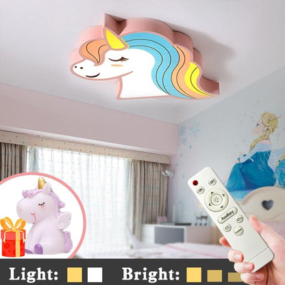 Unicorn Kids Room Light Led Ceiling Lights With Remote Control Cartoon Lampshade Children Room Cute Ceiling Lamp Deco Child Room