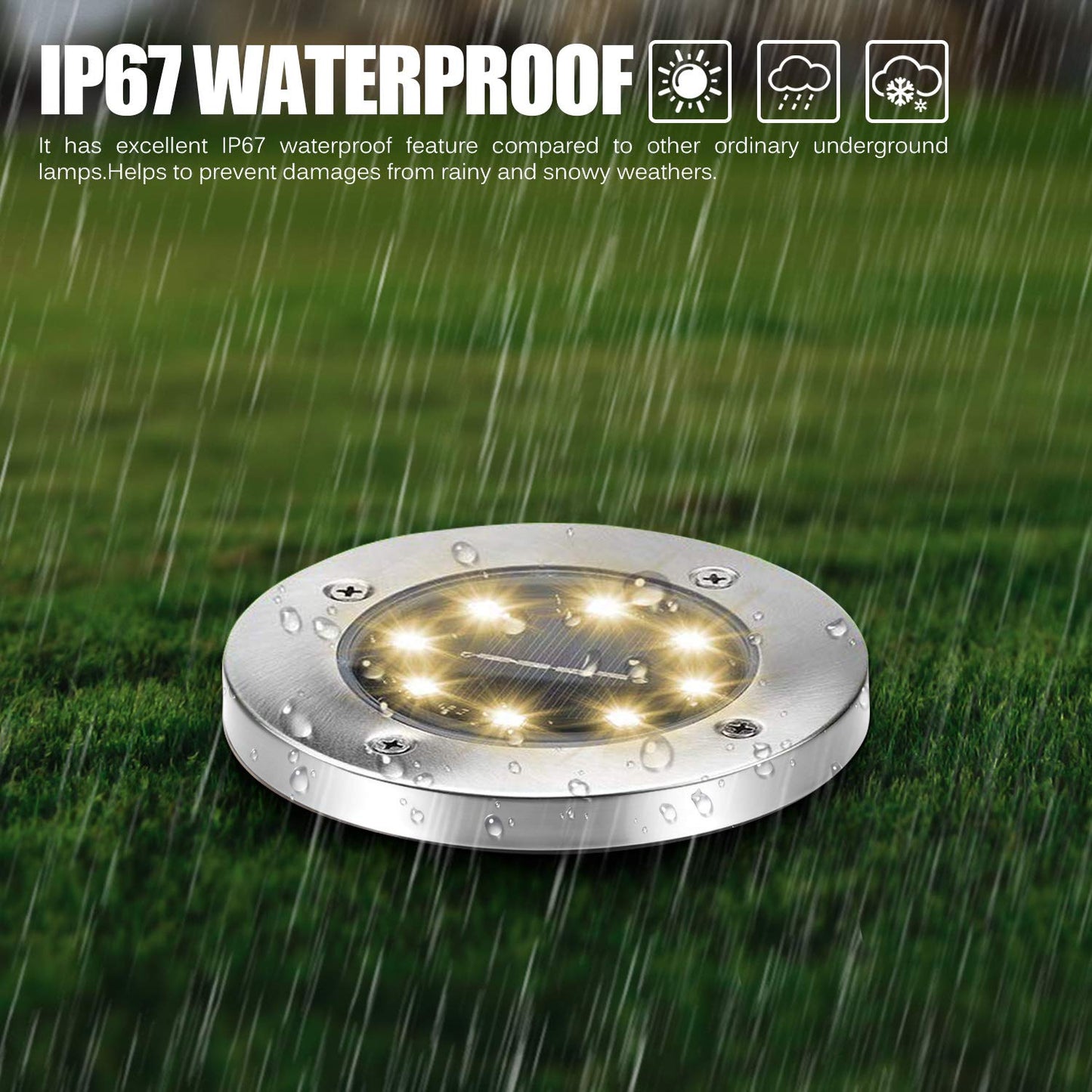 4PCS Solar Powered Disk Lights 8LED Solar Pathway Lights Outdoor Waterproof Garden Landscape Lighting for Yard Deck Patio