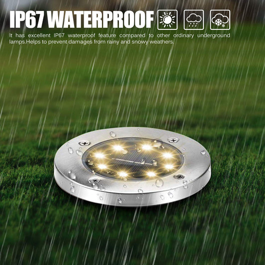 4PCS Solar Powered Disk Lights 8LED Solar Pathway Lights Outdoor Waterproof Garden Landscape Lighting for Yard Deck Patio