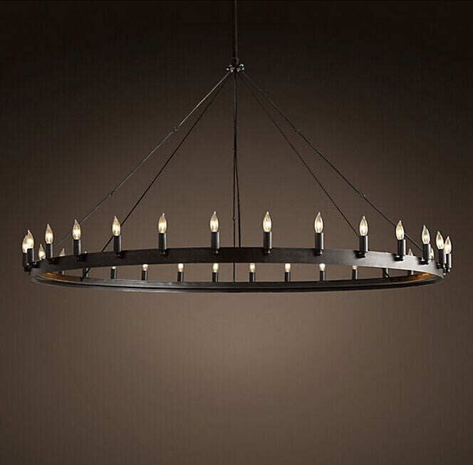 Round Wrought Iron Chandelier Living Room Bar Living Room Decorative Personality Cafe Candle Chandelier