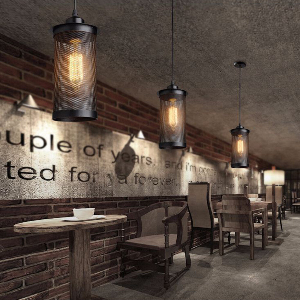 E27 Industrial Cage Ceiling Pendant Light Wire Cage Loft Pendant Lamp Shade Small Hanging Lighting