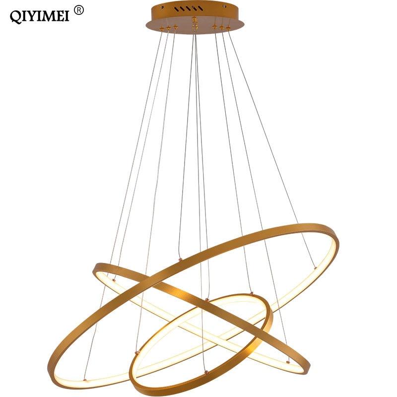 Modern LED Pendant Lights For Living Dining Room White Golden Coffee Black Circle Rings Aluminum Body Lamp Fixtures Home Lamp