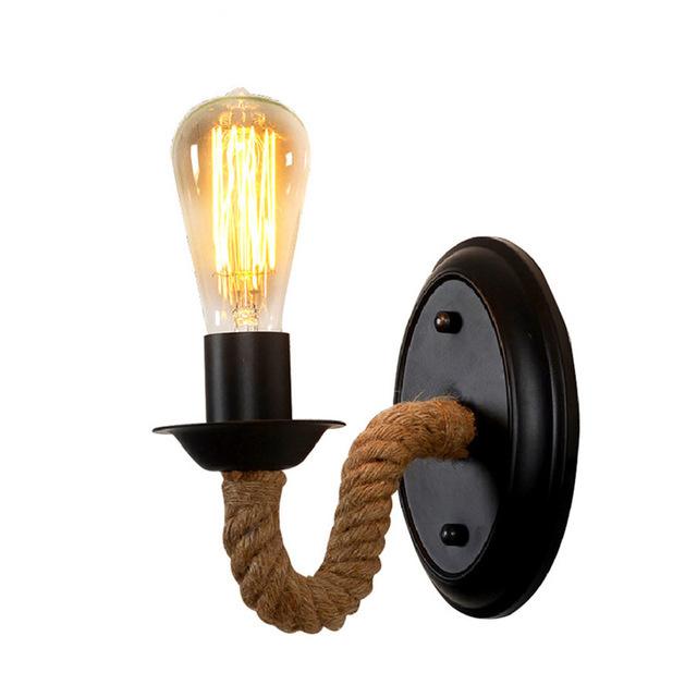 American Country Hemp Rope Wall Lamp Retro Light Wall Sconce Beside Living Loft Lighting Stairs Vanity Light Indoor Wall Lamps