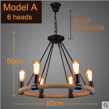 Vintage hand-woven hemp rope wrought iron chandelier American industrial style creative personality cafe catering chandelier
