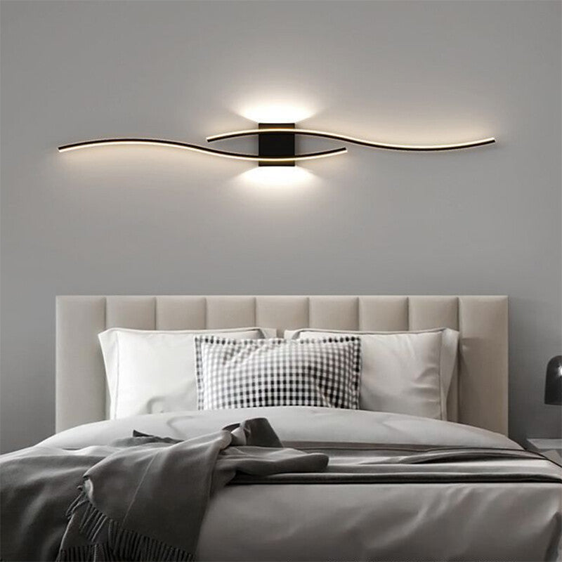 Modern LED Strip Wall Lamp Double Curve Remote Control Light Bedside Decor Black Gold Wall Sconces Living Room Bedroom