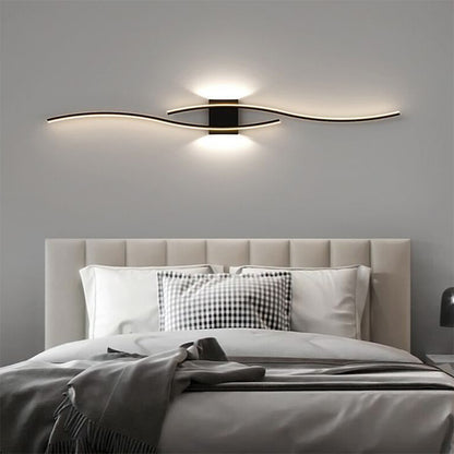 Modern LED Strip Wall Lamp Double Curve Remote Control Light Bedside Decor Black Gold Wall Sconces Living Room Bedroom
