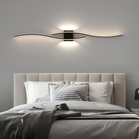 Modern LED Strip Wall Lamp Double Curve Remote Control Light Bedside Decor Black Gold Wall Sconces Living Room Bedroom