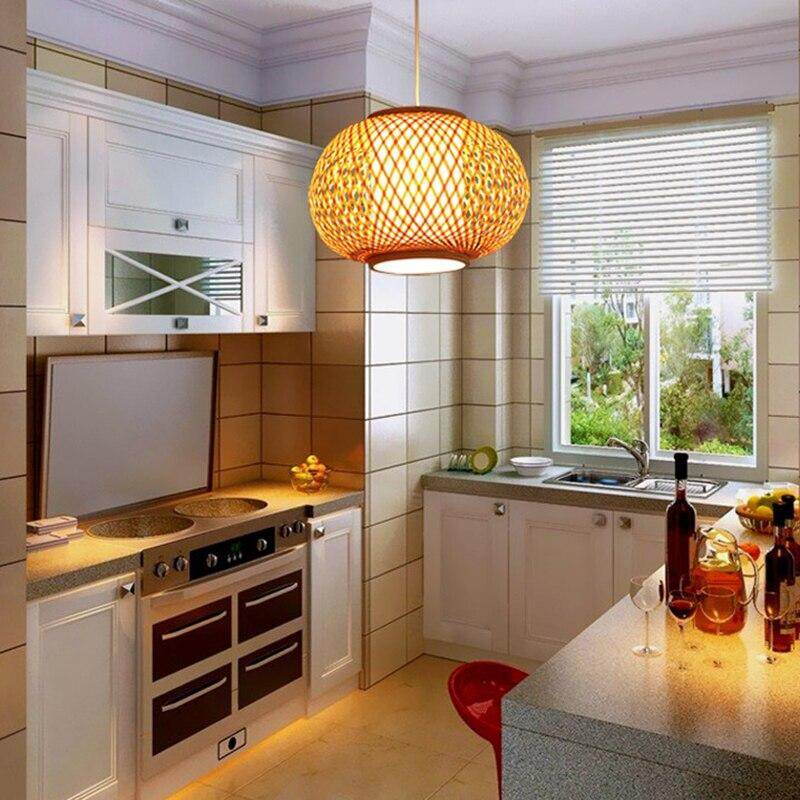Hand Knitted Bamboo Pendant Light,Japan Style E27 For Restaurant Bedroom Rustic Rattan Art Lampadario Industrial Lamp Suspendues