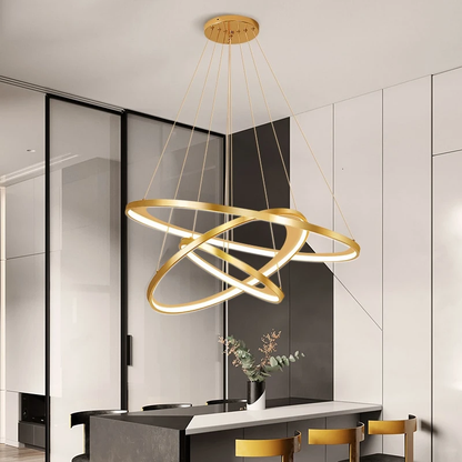 Golden Living Room Chandelier Post Modern Minimalist Atmosphere Light Luxury Nordic Art Ring Network Creative Restaurant Lamps