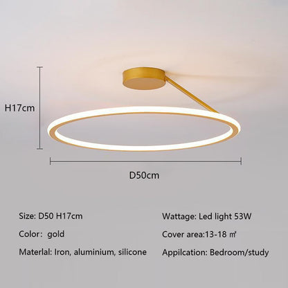 Modern Simple Circle Led Ceiling Chandelier Round Ring Aluminium Dimmable Bedroom Lamp Lighting
