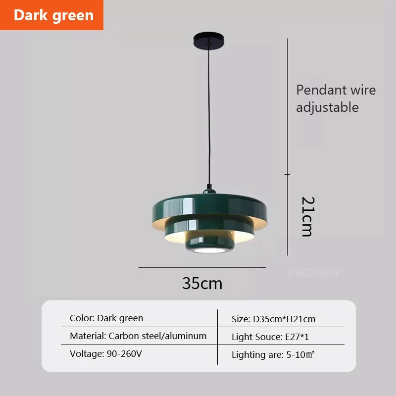 Nordic LED Pendant Light Macaron Carbon Steel Aluminum White Dark Green Orange Illuminations For Restaurant Living Rooms Fixture