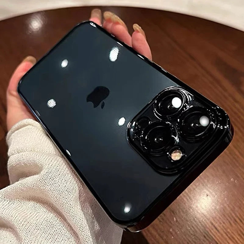 Luxury Plating Clear Silicone Phone Case For iPhone 16 15 14 13 12 11 Pro Max Plus X XR XS Mini Lens Protection Case Back Cover