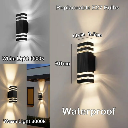 Replaceable Bulb Wall Light Outdoor LED Wall Lamp Up Down Porch Light Waterproof Exterior Sconce Light for Balcony Garden Stair