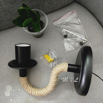 American Country Hemp Rope Wall Lamp Retro Light Wall Sconce Beside Living Loft Lighting Stairs Vanity Light Indoor Wall Lamps