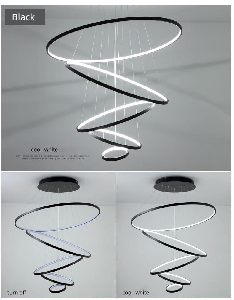 Modern LED Pendant Lights For Living Dining Room White Golden Coffee Black Circle Rings Aluminum Body Lamp Fixtures Home Lamp