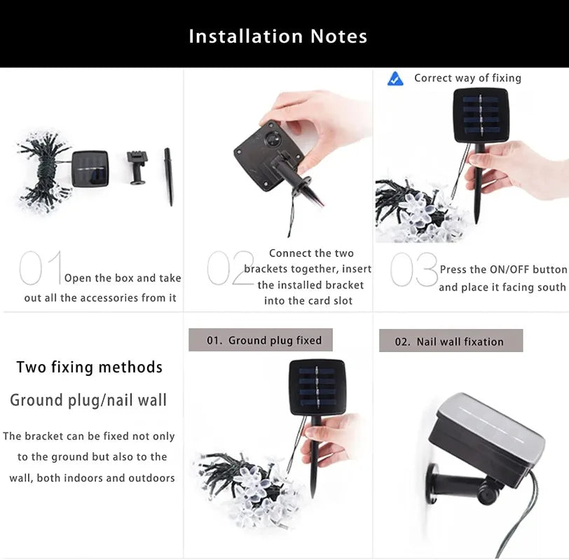 Solar Cherry Garden Blossom Flower Lights Garlands String Lights Solar Outdoor Waterproof Lawn