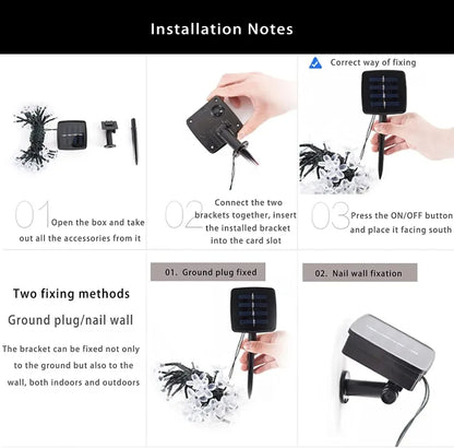 Solar Cherry Garden Blossom Flower Lights Garlands String Lights Solar Outdoor Waterproof Lawn
