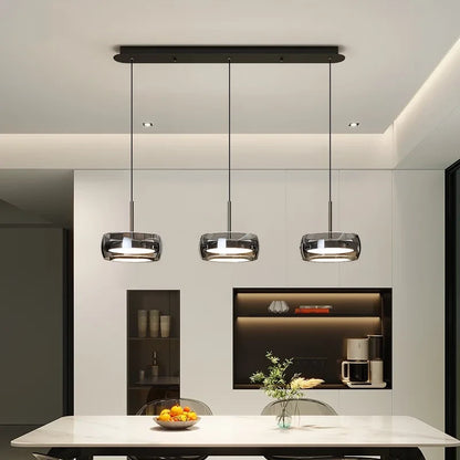 LED Modern Minimalist Dining Table Light Glass Restaurant Pendant Light, Single Head Three Head Restaurant Light Indoor Lighting
