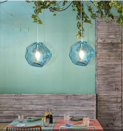 Modern Scandinavian Ice Crystal Glass Pendant Lights Creative Restaurant Hanging Lights Colored Stone Single Head Luminarias