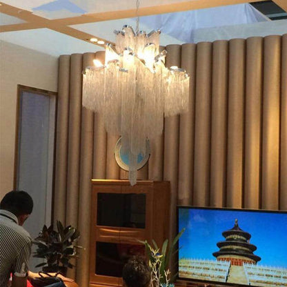 Modern Luxury Silver Gold Aluminium chain fringed Pendant Lamp Luxury Stair Pendant Hanging Light for Home Hotel Decoration