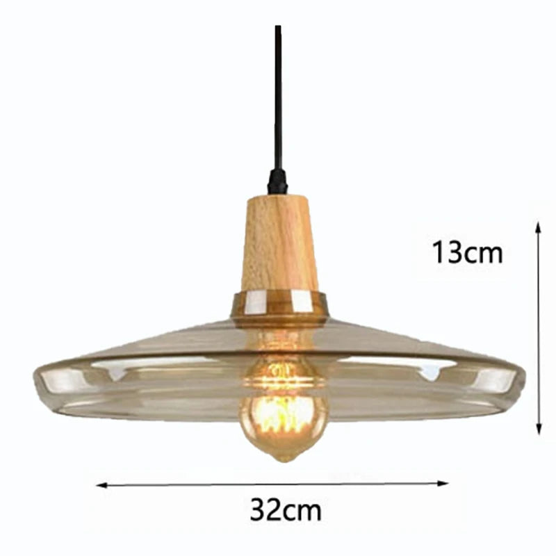 Nordic Wood Pendant Lights Glass Loft Industrial Decor Hanging Lamp Suspension Luminaire For Living Dining Room Fixtures E27