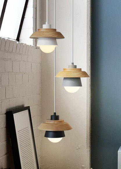 The Nordic modern minimalist bedroom small chandelier iron wood bowl hall creative personality Macarons restaurant LED lamp