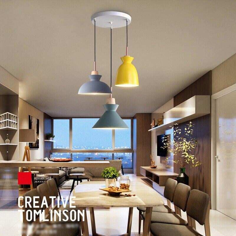 Pendant Lights Nordic Personality Art Creative Macaron Restaurant Living Room Bedroom Office Solid Wood Aluminum Pendant Lamp