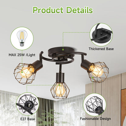 Metal Cage Ceiling Chandelier Vintage E27 Ceiling Lights Indoor Multi heads Chandelier For Living Room Kitchen Lighting Fixture