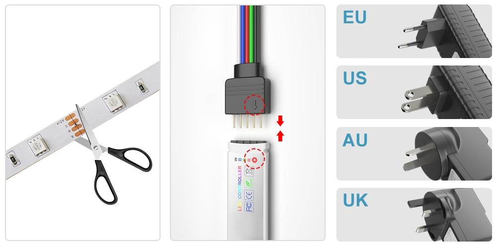 RGBWW RGB LED Strip Light 5050 10M 5M LED Lights SMD 2835 Rgb Leds Tape Diode Ribbon Flexible Room Decoration DC12V Adapter set