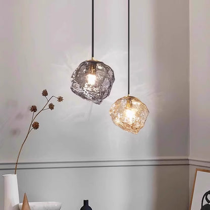 Modern Retro Ice Cube Glass Bedroom Bedside Long Line Small Chandelier Dining Room bar Counter Atmosphere Stone Small Chandelier