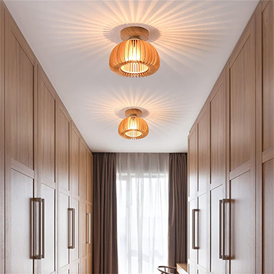 Wooden Pumpkin Ceiling Light Modern Minimalist LED Ceiling Lamp E27 Base Ceiling Lamps