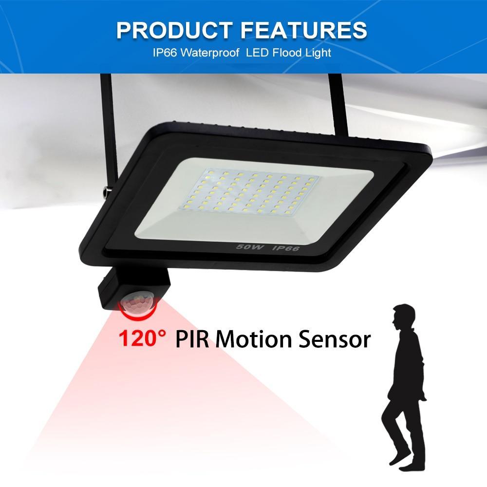 LED FloodLight PIR Motion Sensor Reflector LED Flood Light Waterproof IP66 Spotlight Wall Outdoor Lighting White Warm White