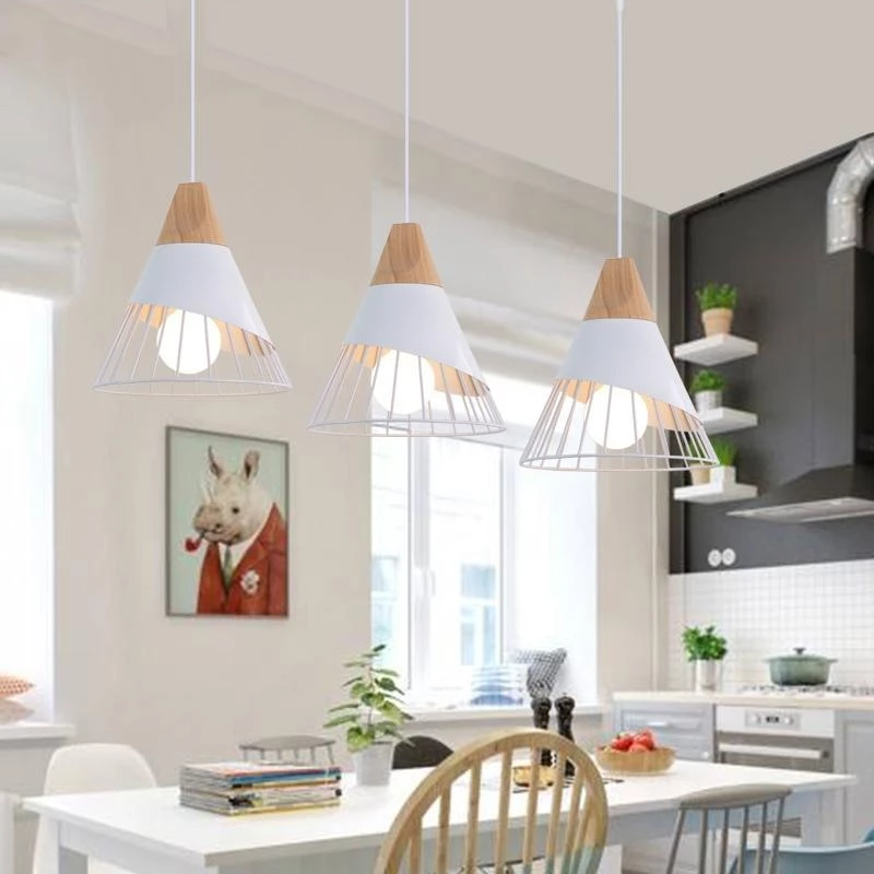 Modern Pendant Lights Iron Cover LED Vintage Pendant Lamp For Restaurant Kitchen Luminaire Suspendu Wooden Living Room Light